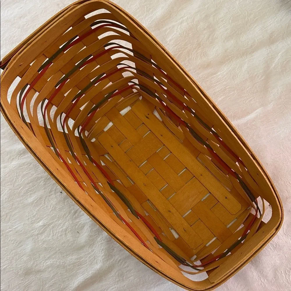 Longaberger Wooden Vegetable Basket Sleigh Shaped with Plastic and Fabric Liners